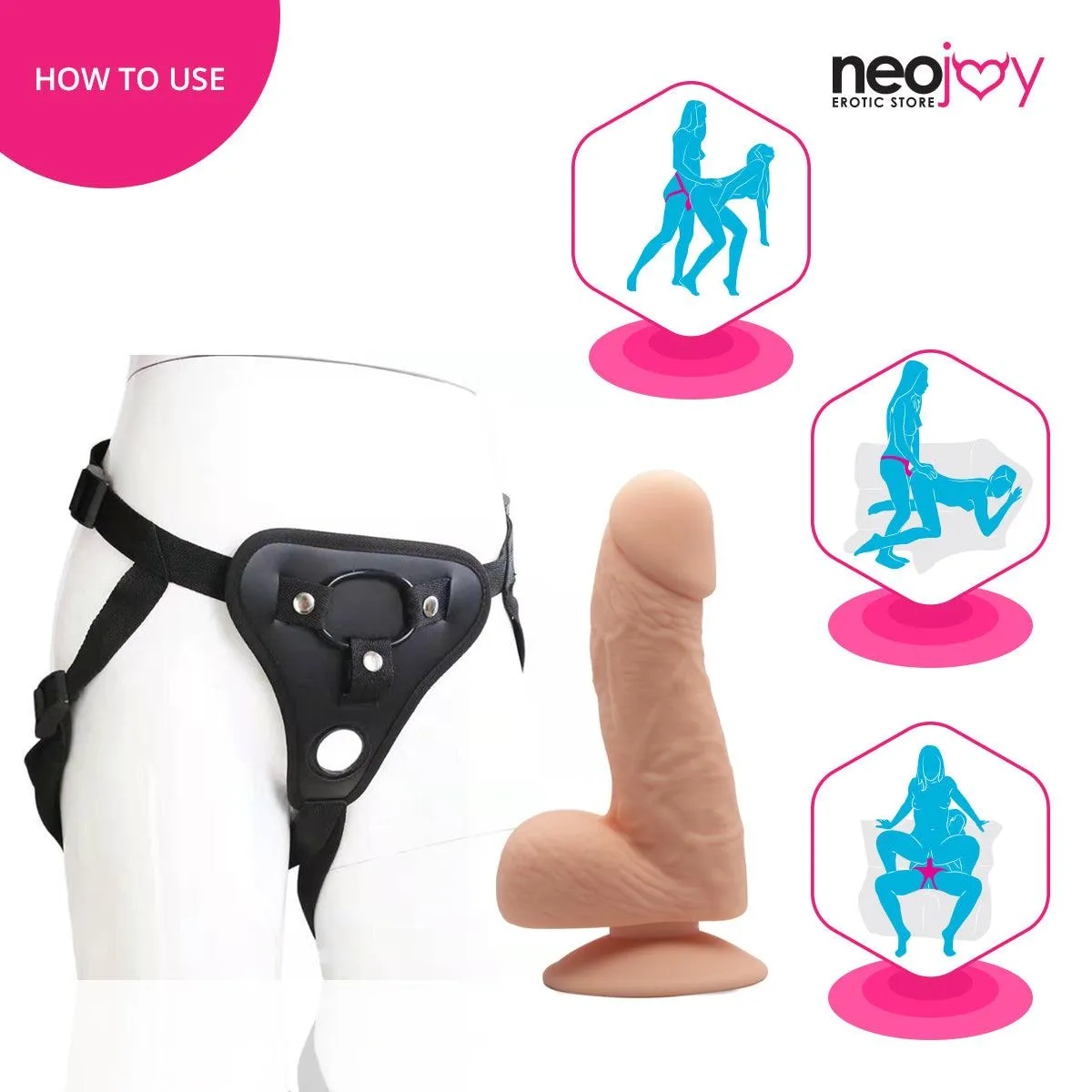Neojoy - Fill-Me-Up Dildo With Strap-On Dong Harness - Flesh - 19cm - 7.5 inch