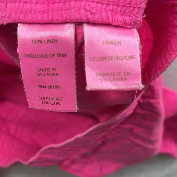 NEW Lilly Pulitzer L Hot Pink 100% Linen Lilo Linen Short Aura Pink (FLAW)