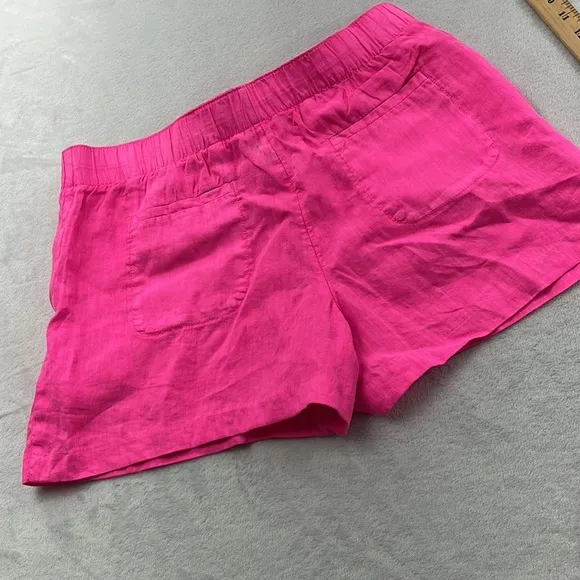 NEW Lilly Pulitzer L Hot Pink 100% Linen Lilo Linen Short Aura Pink (FLAW)