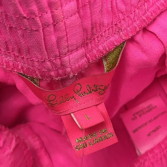 NEW Lilly Pulitzer L Hot Pink 100% Linen Lilo Linen Short Aura Pink (FLAW)