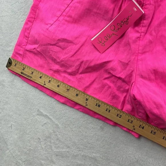 NEW Lilly Pulitzer L Hot Pink 100% Linen Lilo Linen Short Aura Pink (FLAW)