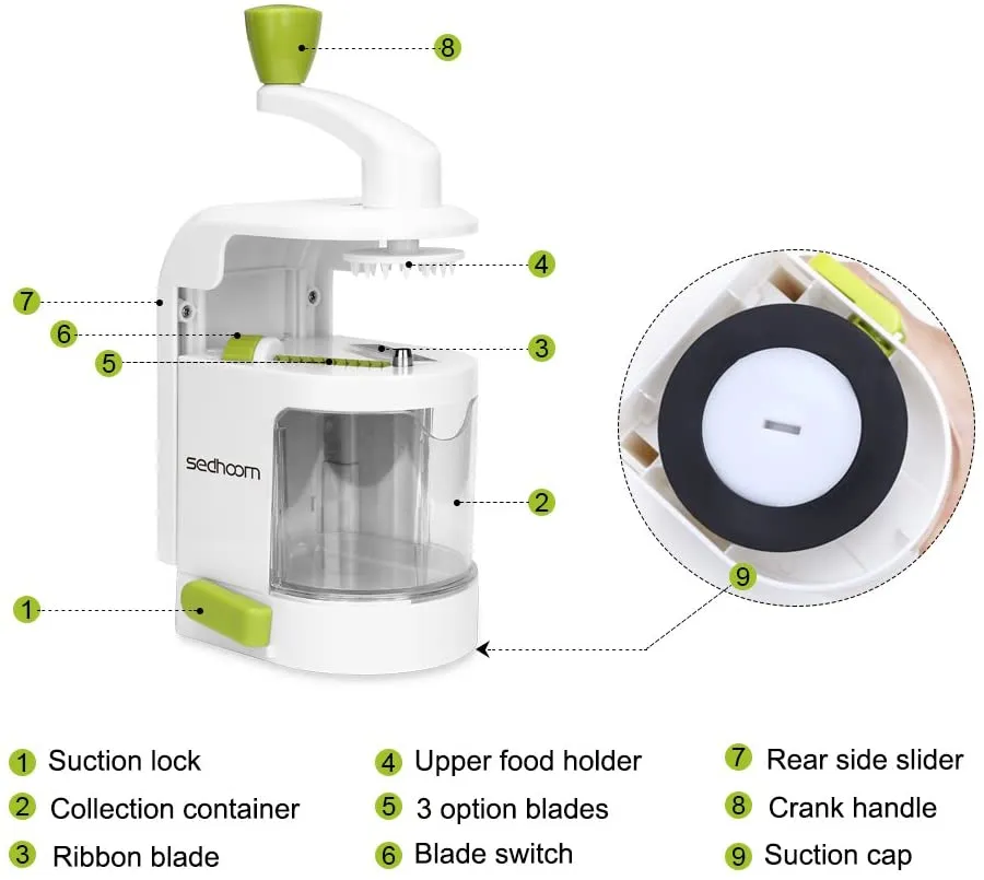 New no box or manual, was store display! Sedhoom Spiral Vegetable Slicer with 4 Heavy Duty Spiral Blades for Low Carb Zucchini, Noodles & Spaghetti, Paleo, Gluten Free Meal / Salad