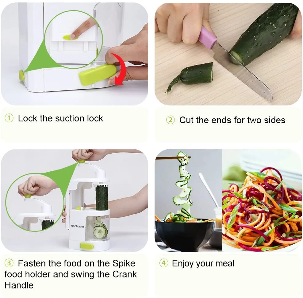 New no box or manual, was store display! Sedhoom Spiral Vegetable Slicer with 4 Heavy Duty Spiral Blades for Low Carb Zucchini, Noodles & Spaghetti, Paleo, Gluten Free Meal / Salad