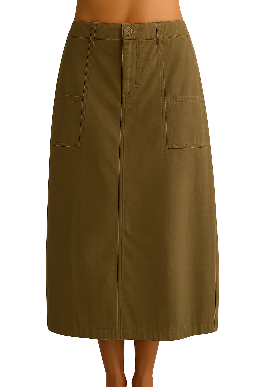 Olive Coast Cargo Maxi Skirt with Pockets and Back Slit
