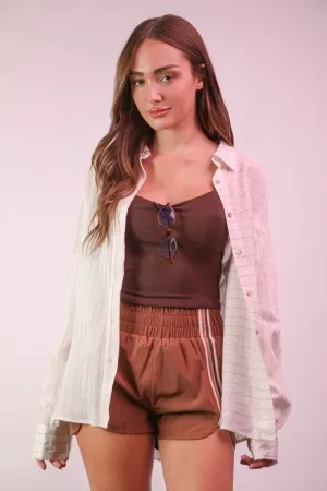 Oversized Striped Button Down Top