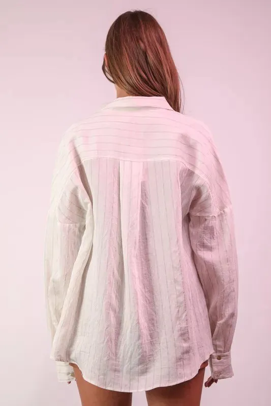 Oversized Striped Button Down Top