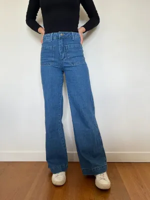 PAPER HEART Flare Denim Jeans - Mid Blue