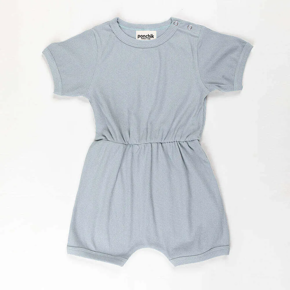 Ponchik Babies   Kids - Ribbed Cotton Romper - Capri Blue