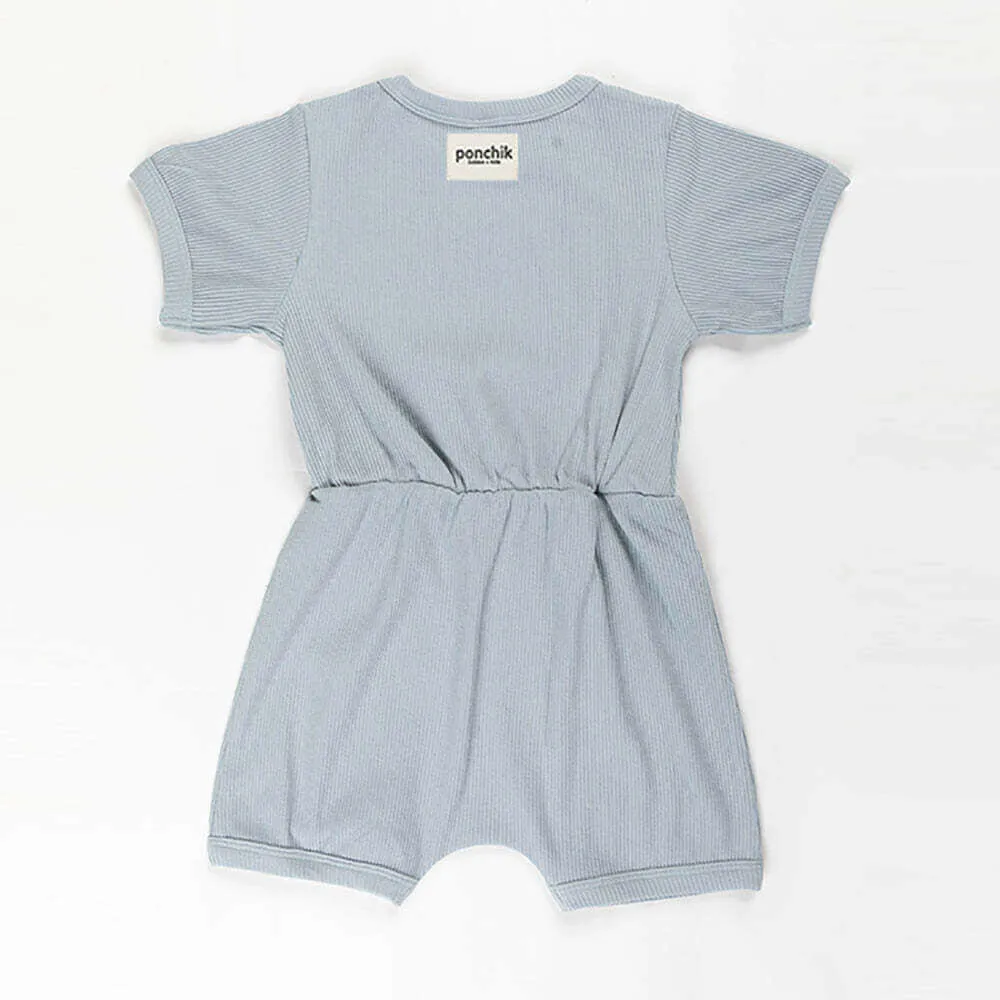 Ponchik Babies   Kids - Ribbed Cotton Romper - Capri Blue
