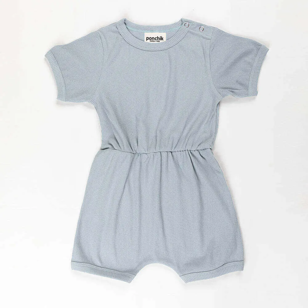 Ponchik Babies   Kids - Ribbed Cotton Romper - Capri Blue