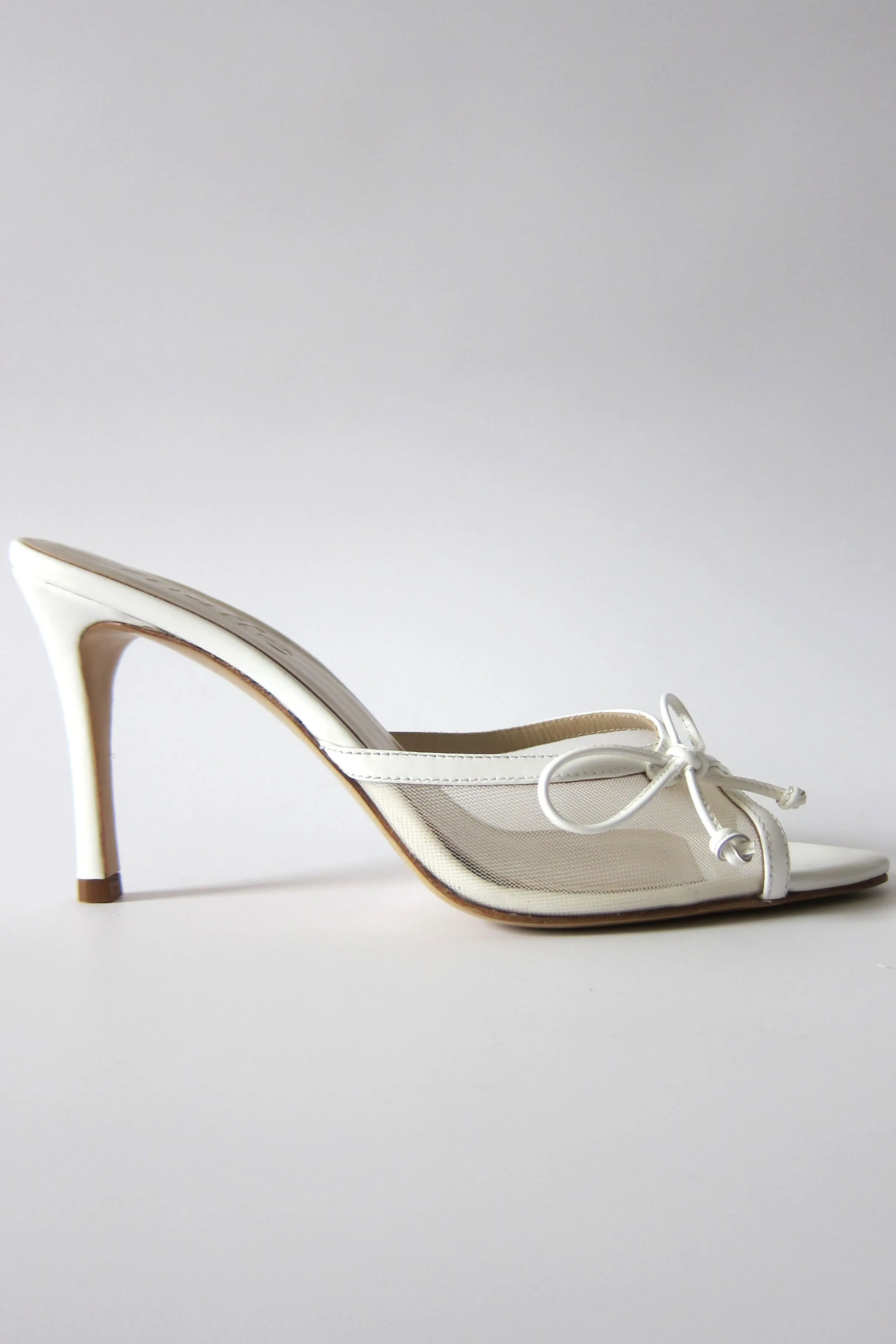 pony white heeled bow sandal