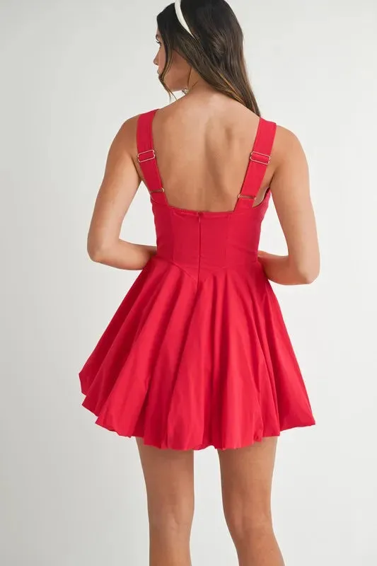 Poplin Square Neckline Bubble Mini Dress