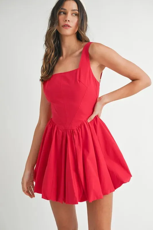 Poplin Square Neckline Bubble Mini Dress