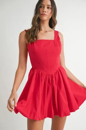 Poplin Square Neckline Bubble Mini Dress