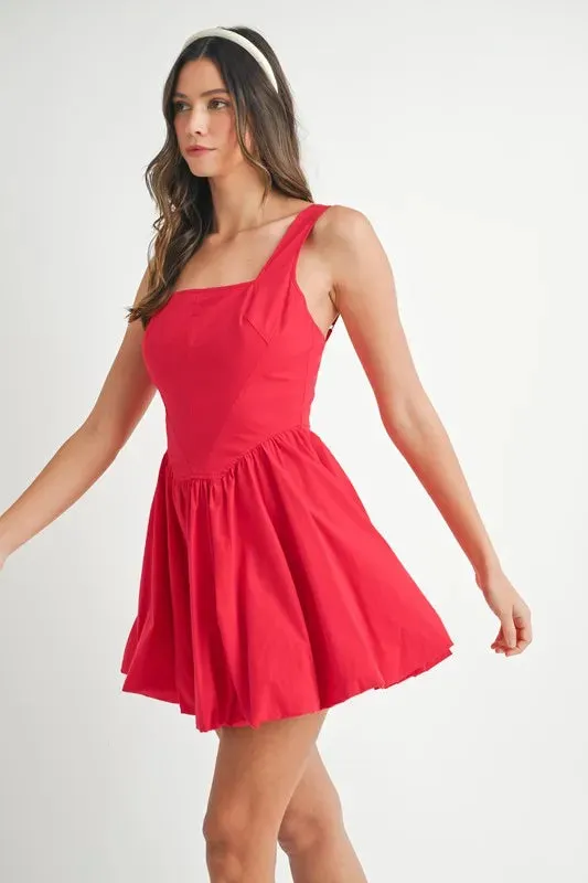 Poplin Square Neckline Bubble Mini Dress