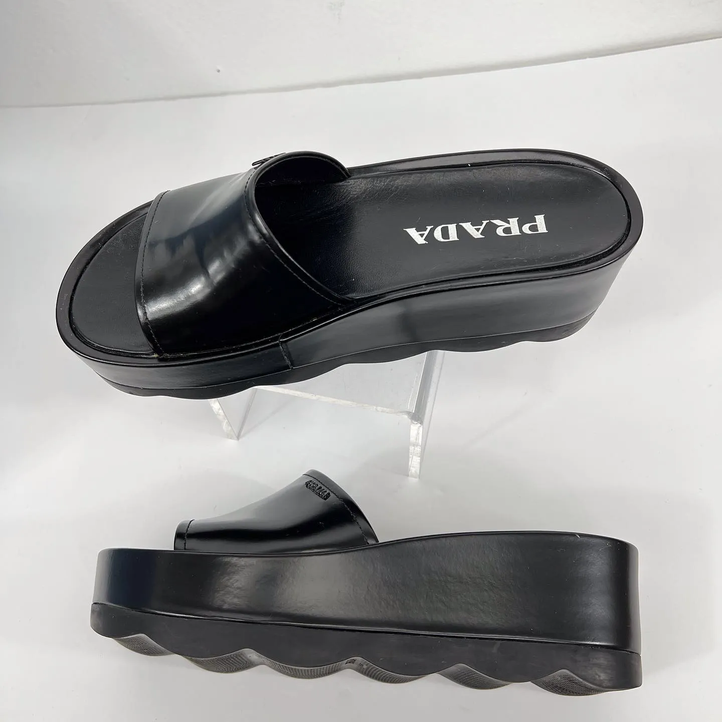 PRADA LEATHER PLATFORM MULES