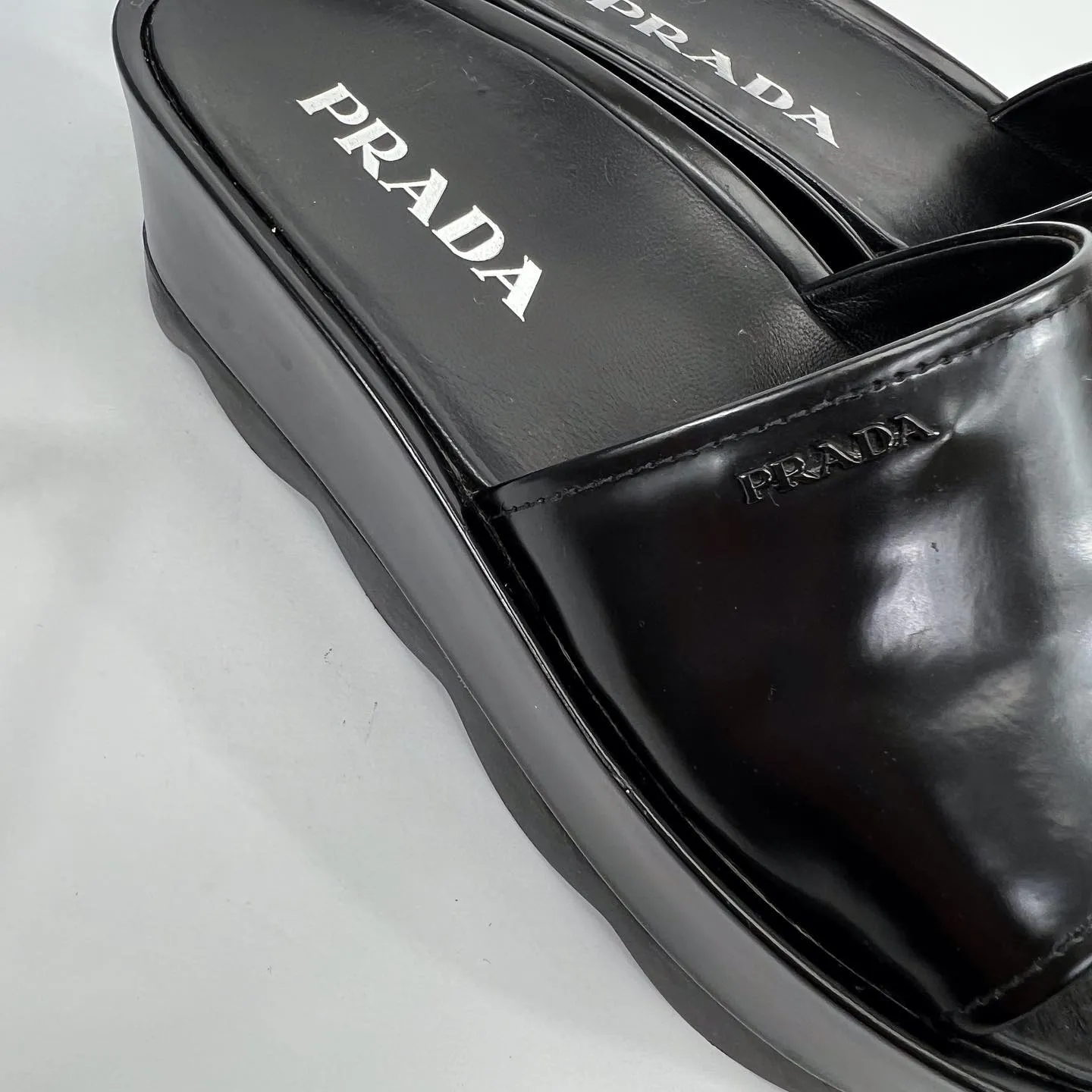 PRADA LEATHER PLATFORM MULES