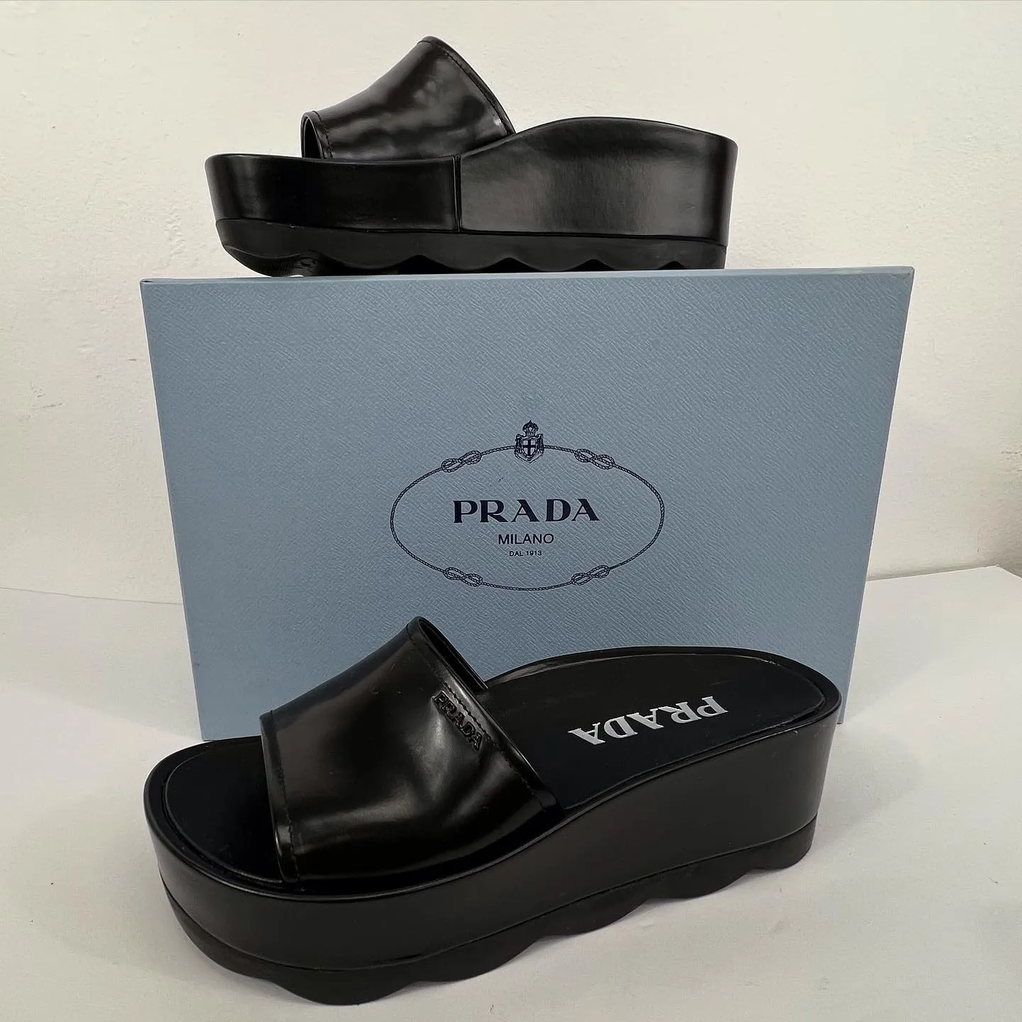 PRADA LEATHER PLATFORM MULES