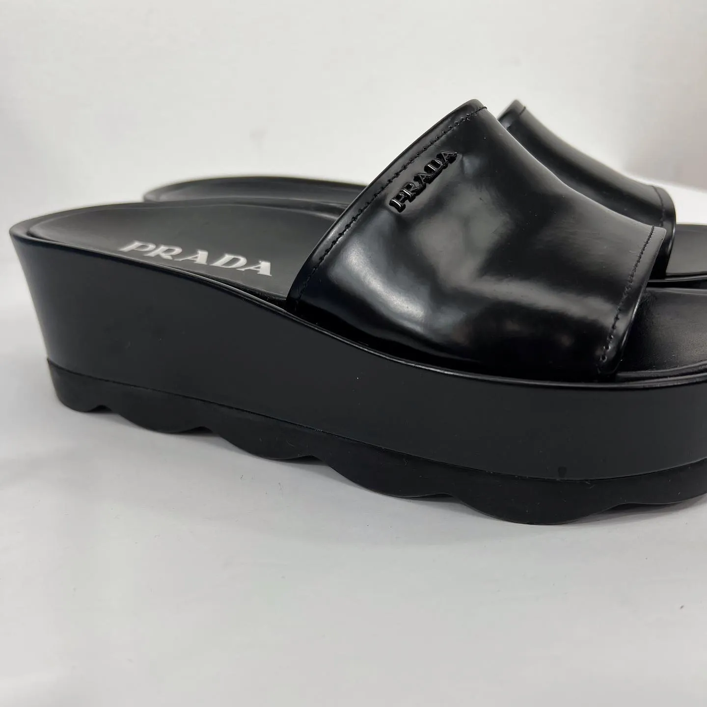 PRADA LEATHER PLATFORM MULES