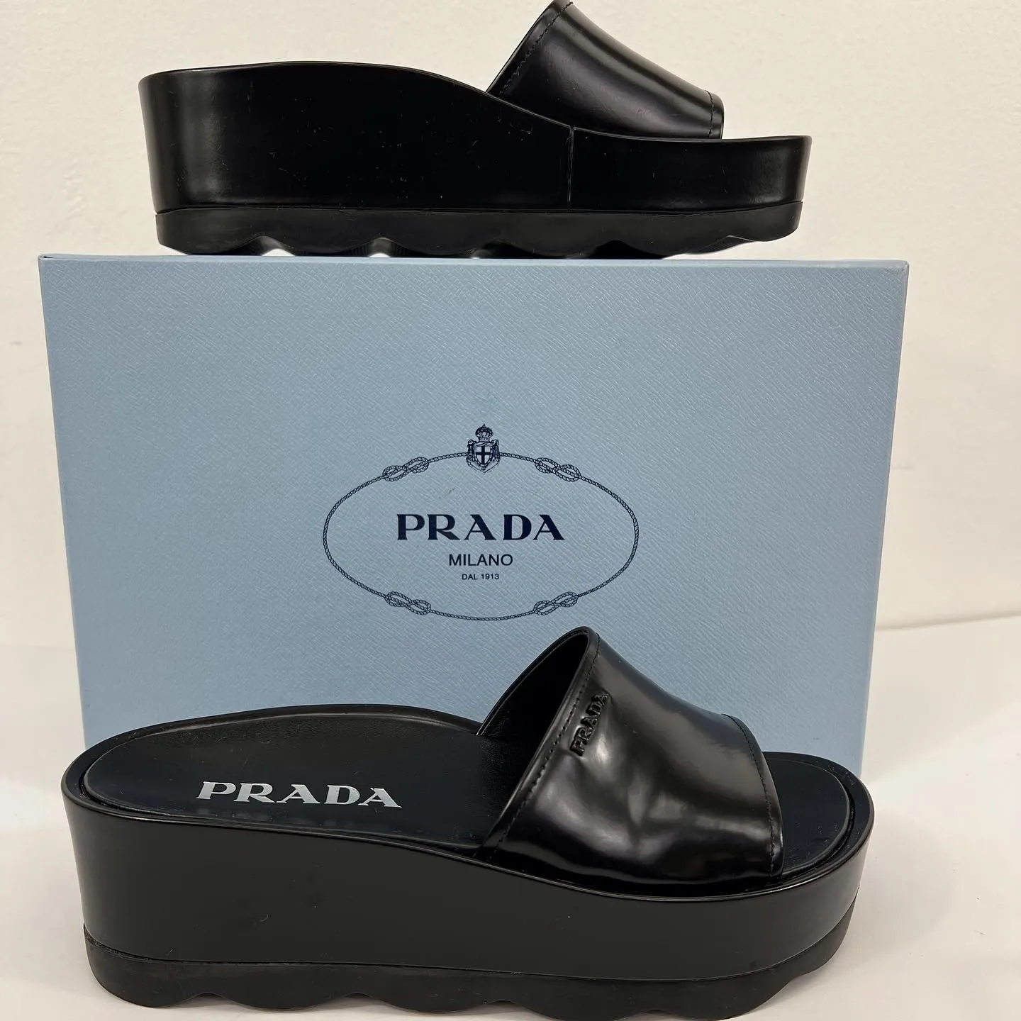 PRADA LEATHER PLATFORM MULES