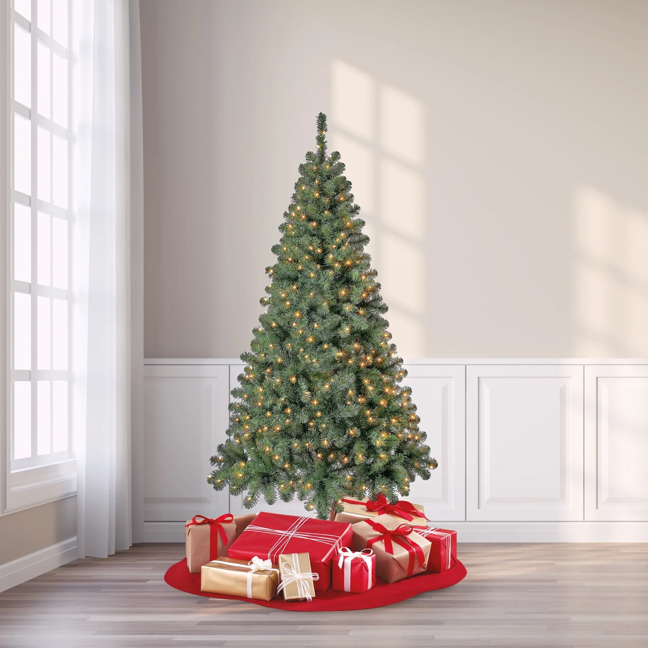 Pre-Lit Madison Pine Artificial Christmas Tree Clear Incandescent Lights 6.5 Ft