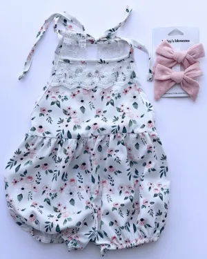 PREORDER! Felicity Lace Back Bubble Romper - Pretty Pink Floral