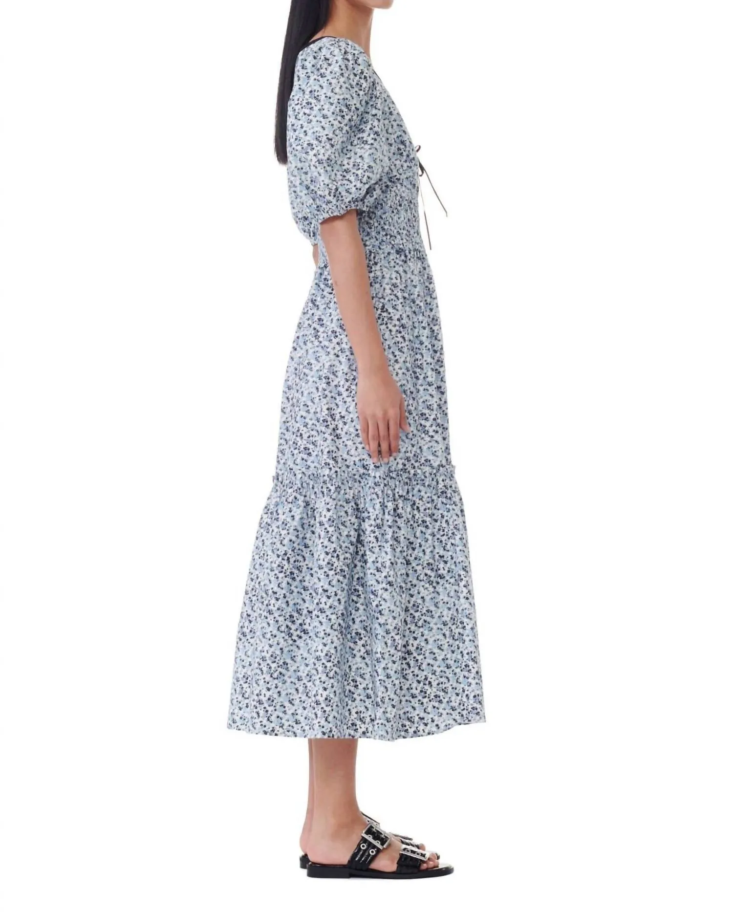 Printed Cotton Long Smock Dress