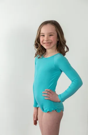 "Brights" Ribbed Blue Curaco Ruffle Rashguard Suit