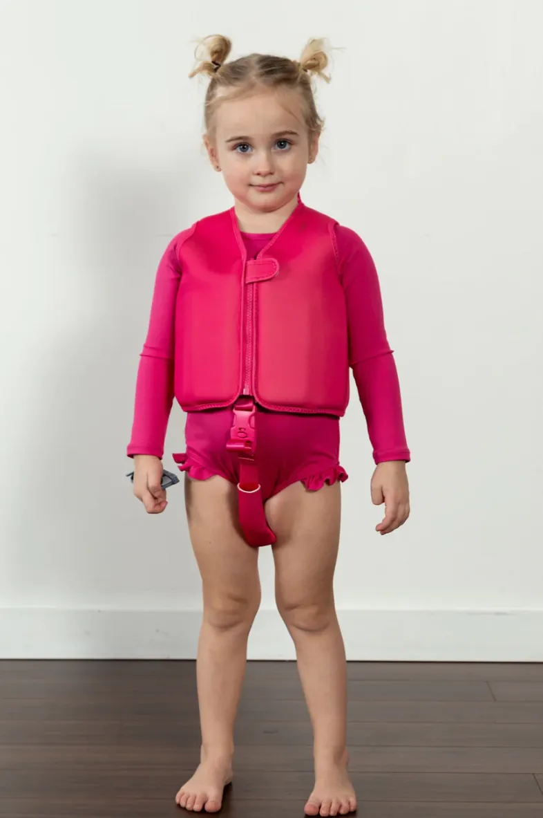 "Brights" Ribbed Hot Pink Ruffle Rashguard Suit