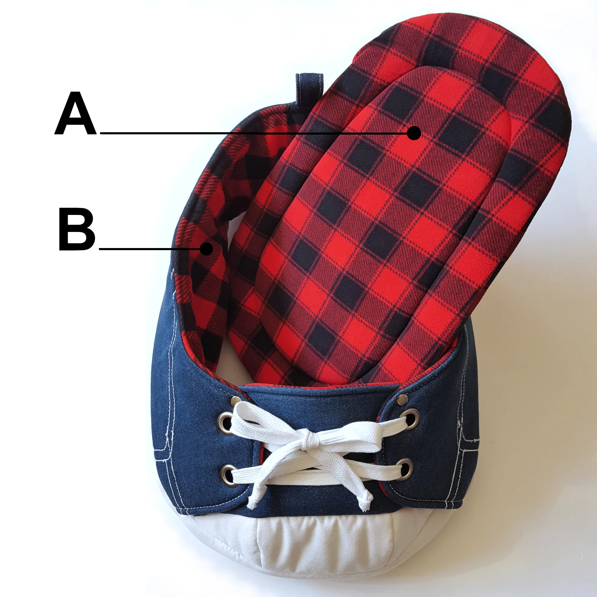 "Seconds" SALE! Sneaker Cat Bed in Black & Red Tartan Fleece- Pattern A