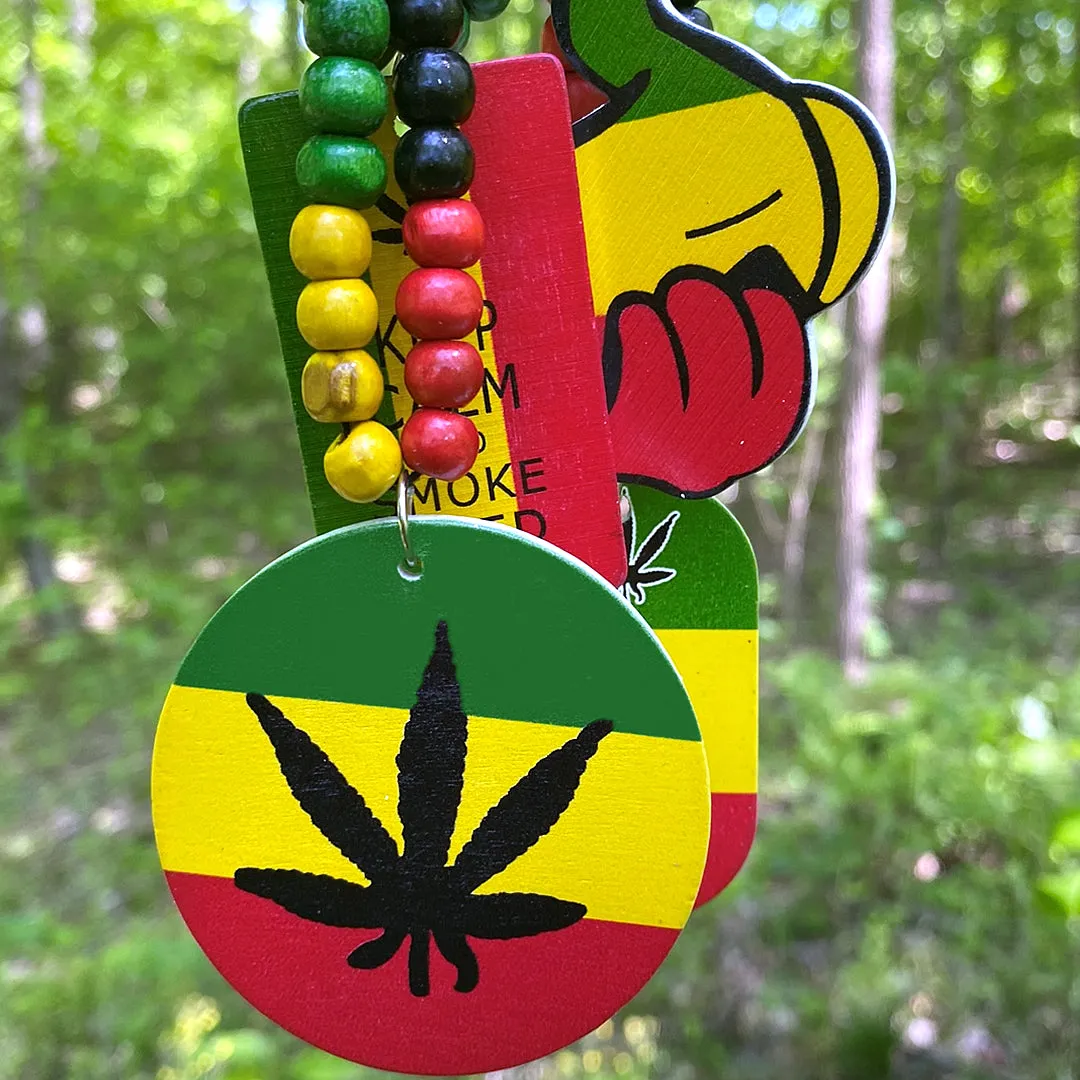 Rasta Keep Calm Smoke Weed Wooden Bead Necklace