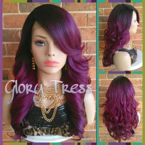 READY To SHIP // Long & Curly Lace Front Wig, Ombre Wine/Purple Wig, Dark Rooted Bombshell Wig // SALVATION (Free Shipping)