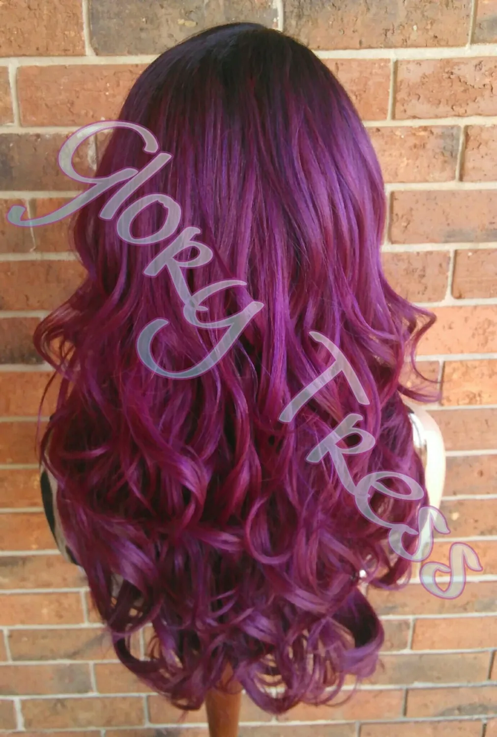 READY To SHIP // Long & Curly Lace Front Wig, Ombre Wine/Purple Wig, Dark Rooted Bombshell Wig // SALVATION (Free Shipping)