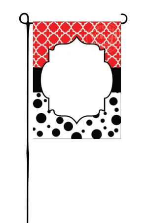 Red Quatrefoil & polka dots Garden Flag