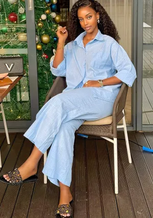 Relaxed Elegance Button-Up Long Pants Two-Piece Set for Effortless Style