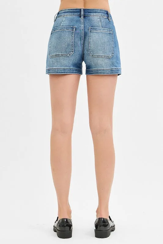 RISEN Low Rise Patched Pocket Denim Shorts