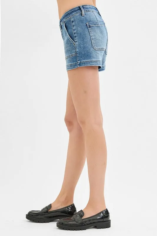 RISEN Low Rise Patched Pocket Denim Shorts