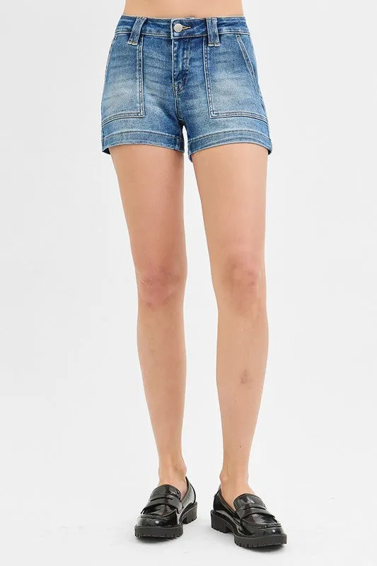 RISEN Low Rise Patched Pocket Denim Shorts