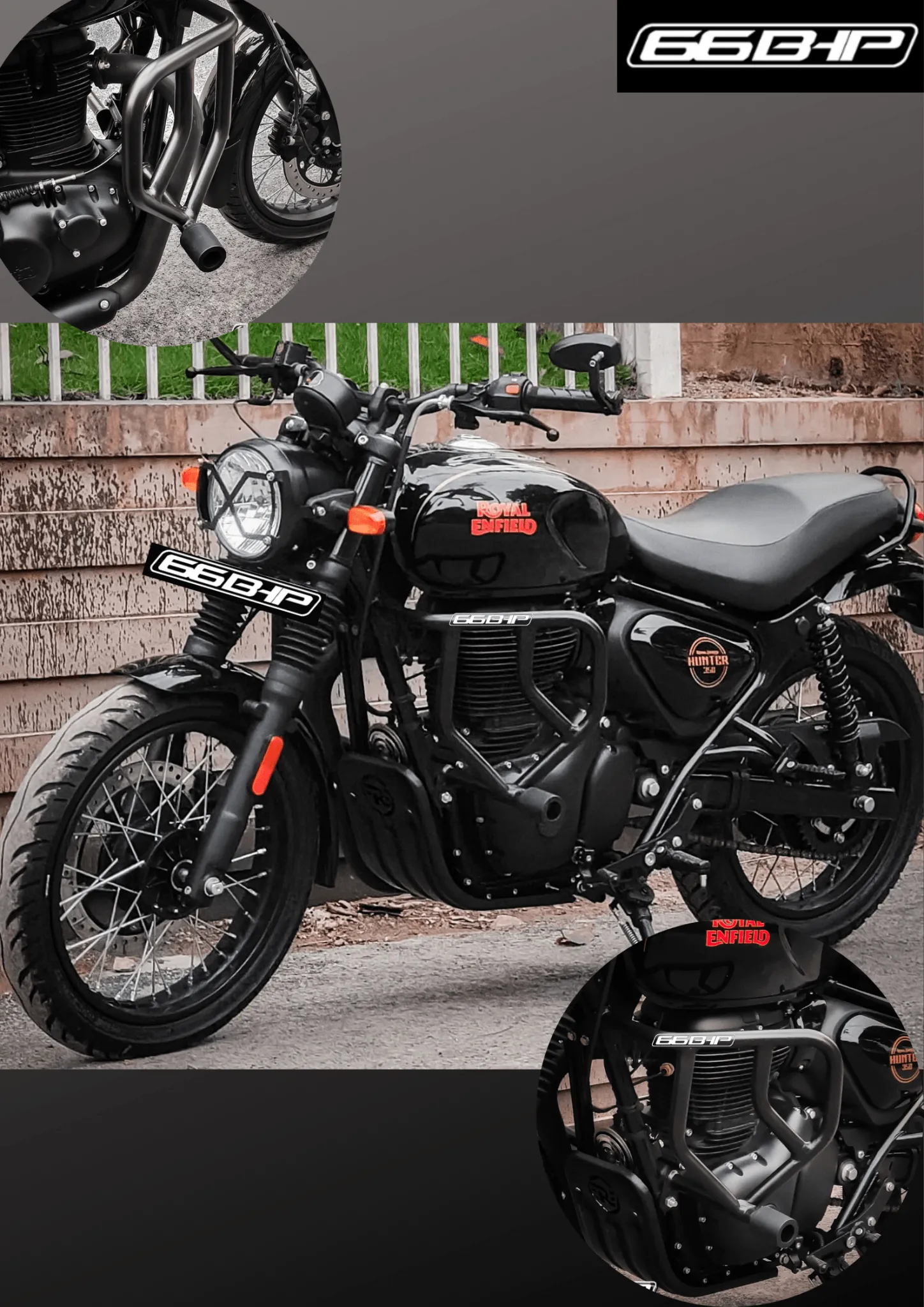 Royal Enfield Hunter 350  Maxima Crash Guard with Slider by 66Bhp