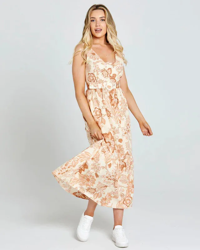 SASS EMELIA SLEEVELESS MIDI DRESS PEACH BLOSSOM