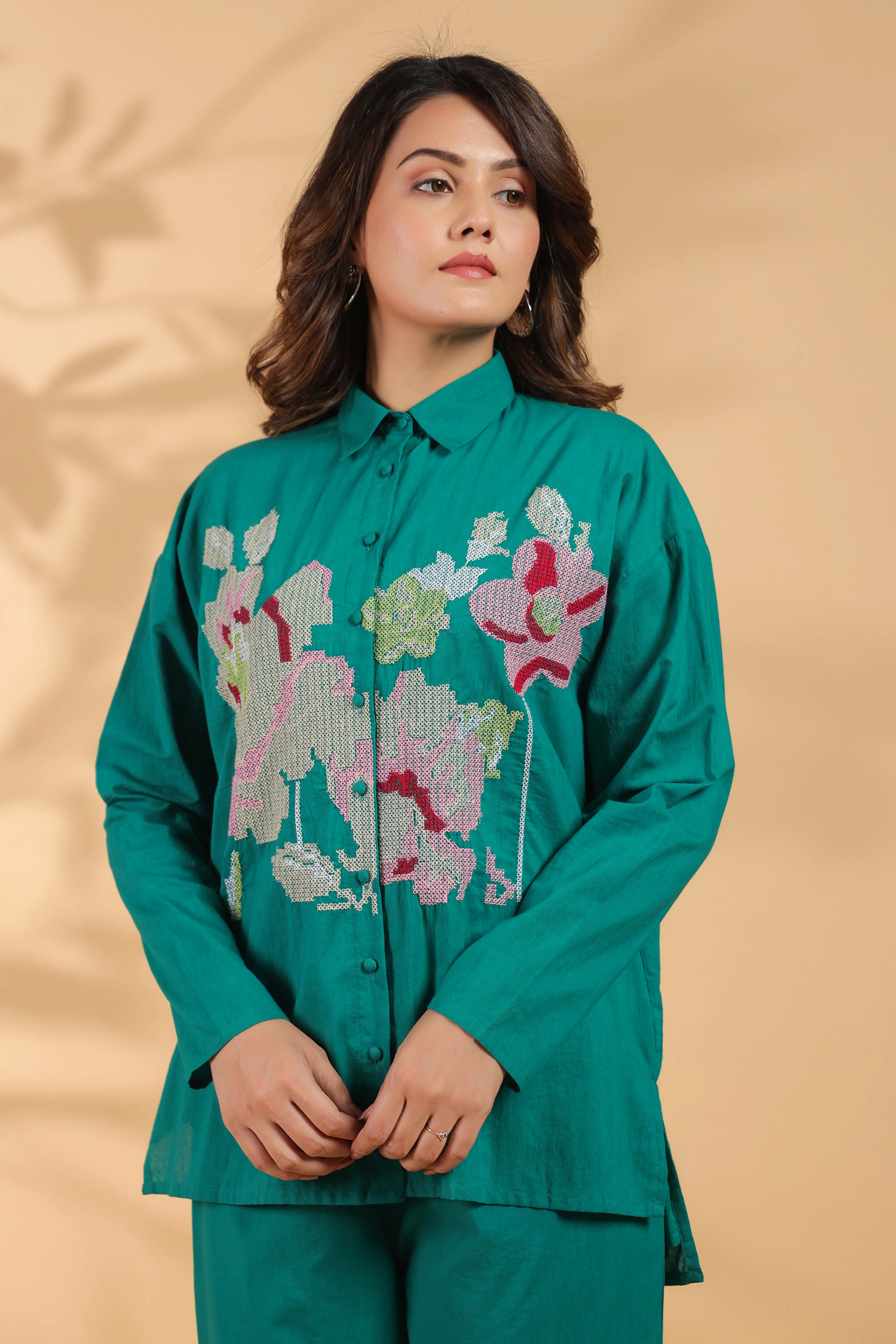 Sea Green Embroidery Work Co-Ord Set