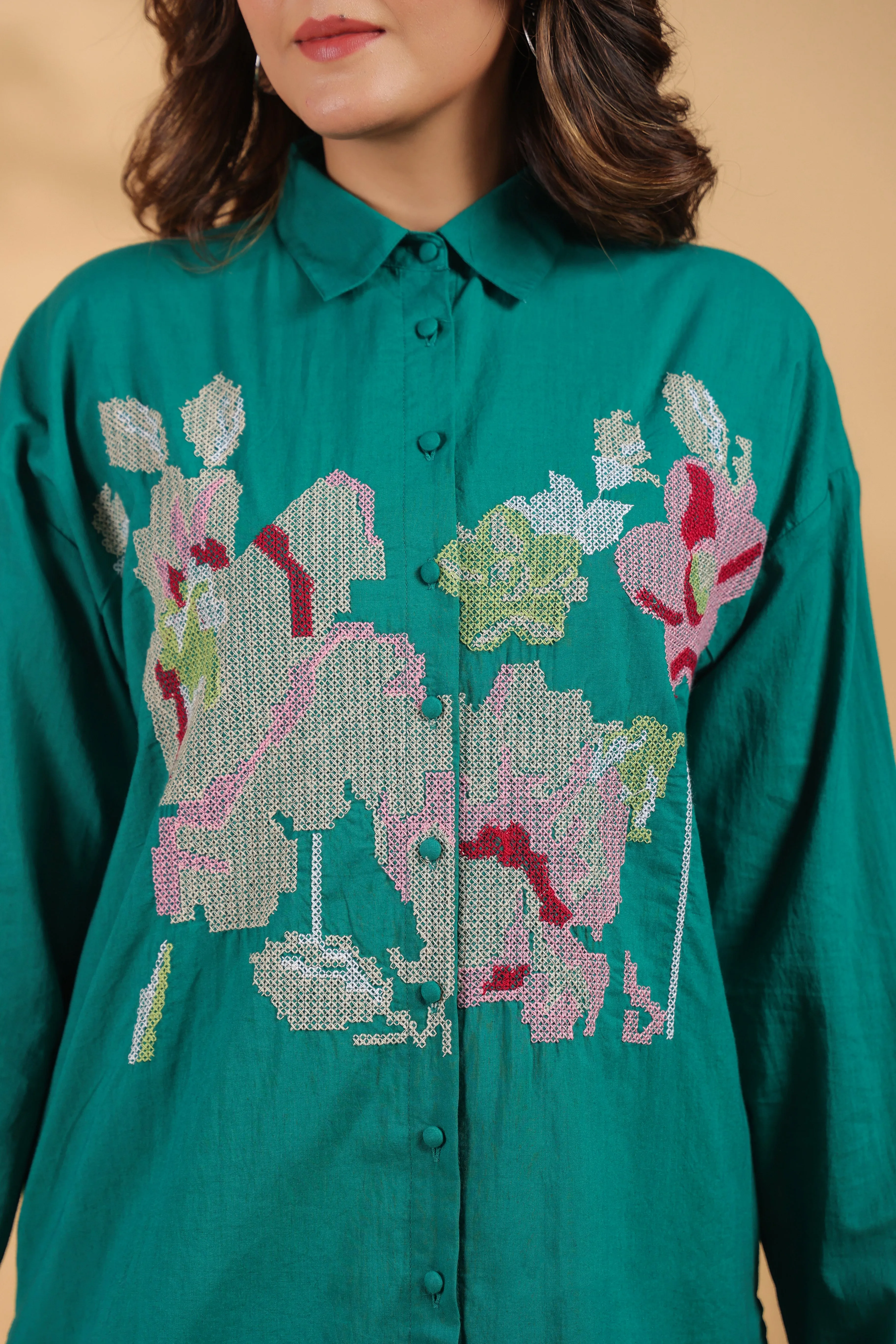 Sea Green Embroidery Work Co-Ord Set