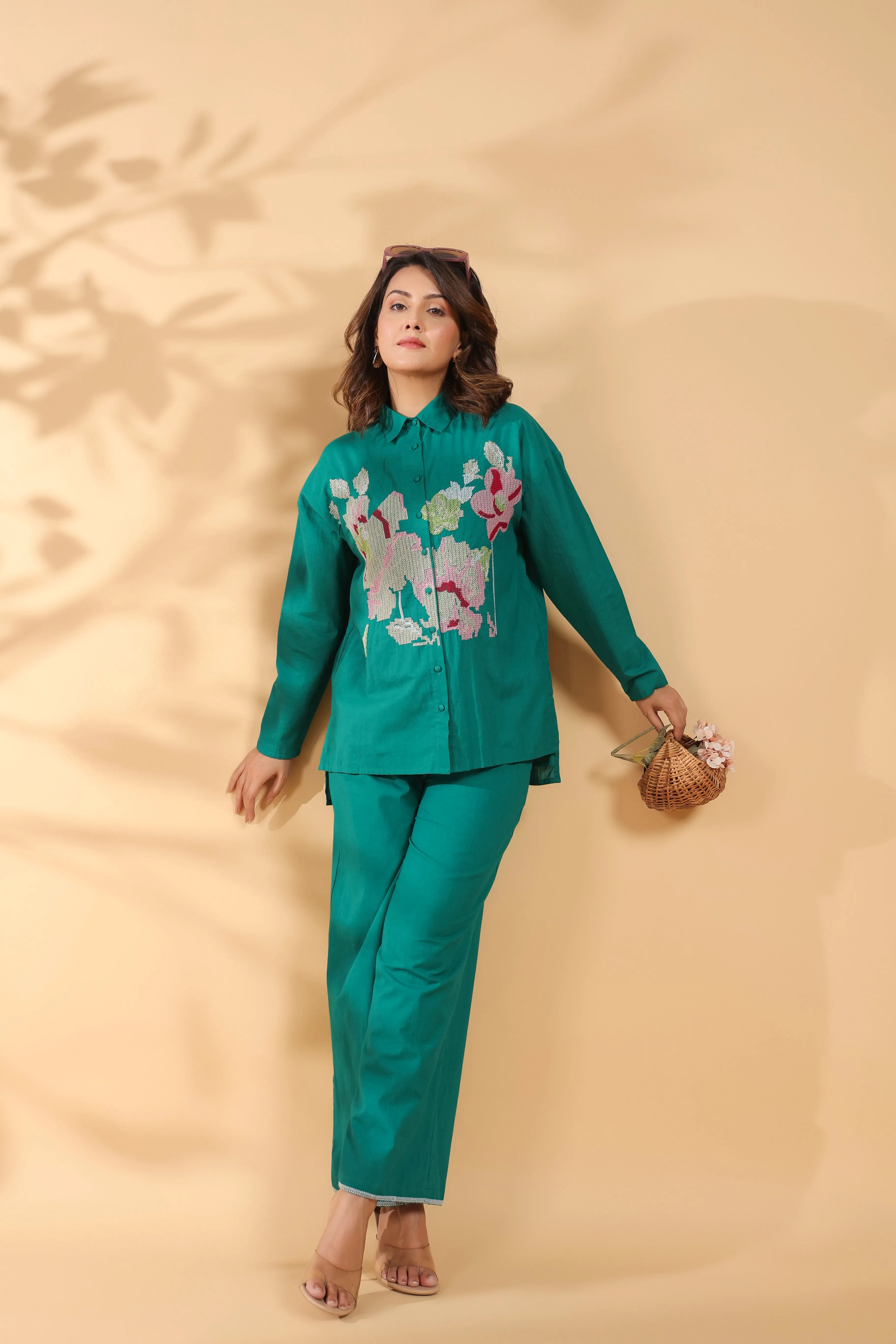 Sea Green Embroidery Work Co-Ord Set