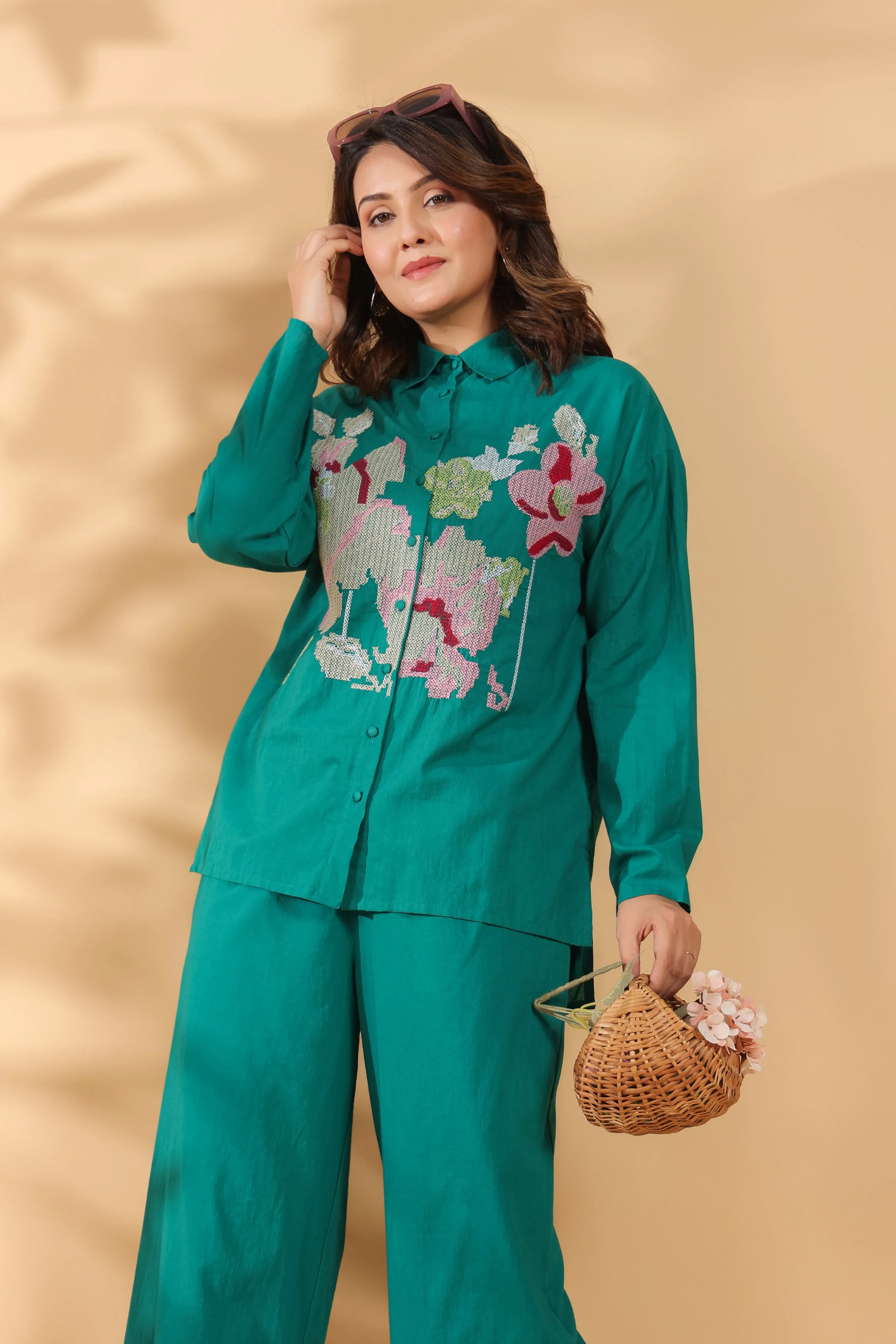 Sea Green Embroidery Work Co-Ord Set