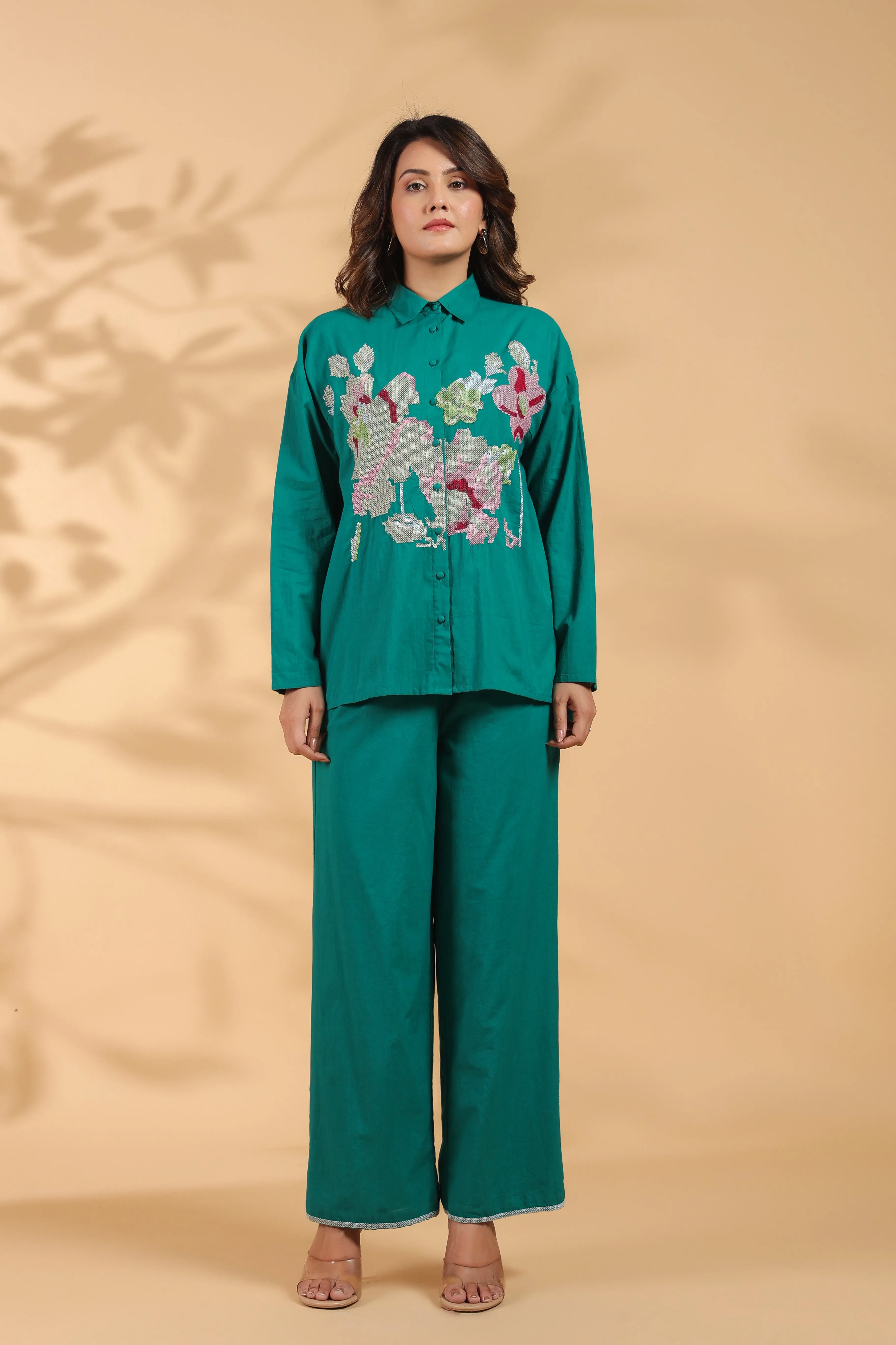 Sea Green Embroidery Work Co-Ord Set
