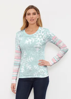 Snowflake Blush (13348) ~ Thermal Long Sleeve Crew Shirt