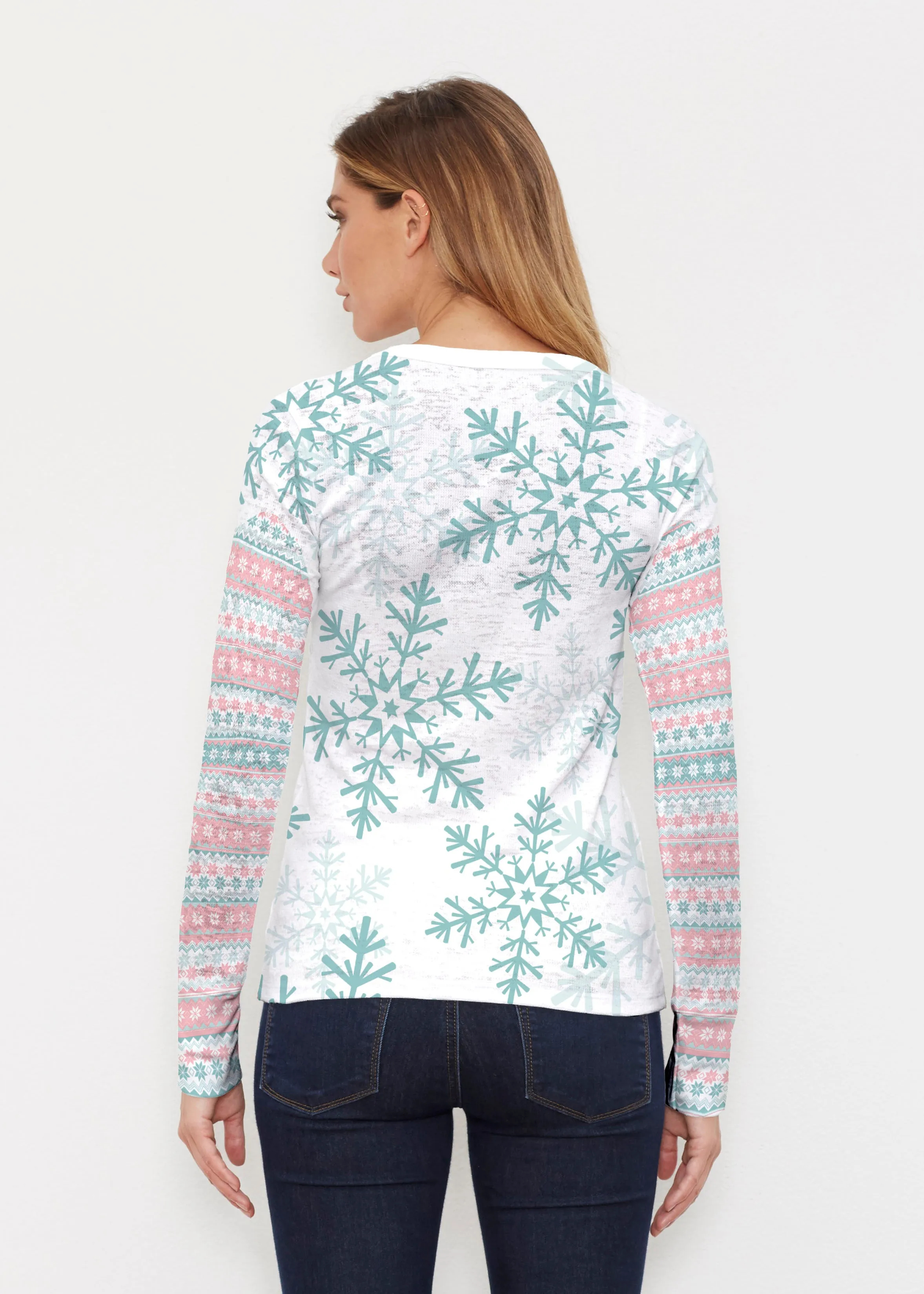 Snowflake Blush (13348) ~ Thermal Long Sleeve Crew Shirt
