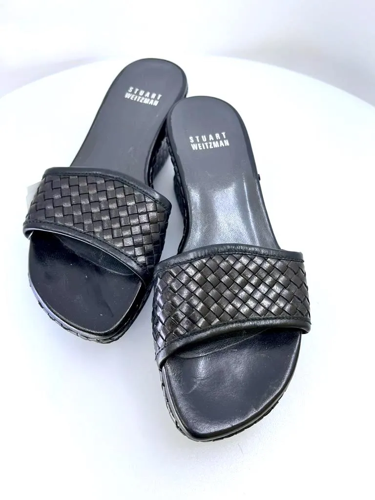 STUART WEITZMAN WEAVED PLATFORM MULES