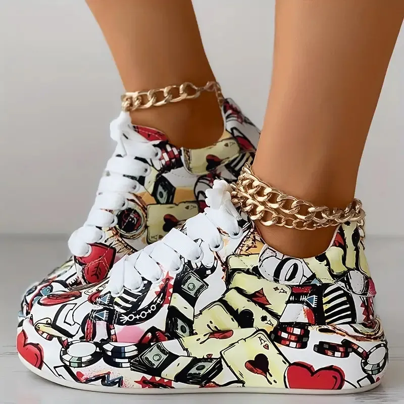 Thekla | Low women's lace-up shoes with graffiti print