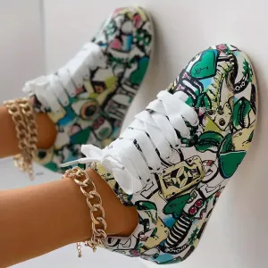Thekla | Low women's lace-up shoes with graffiti print